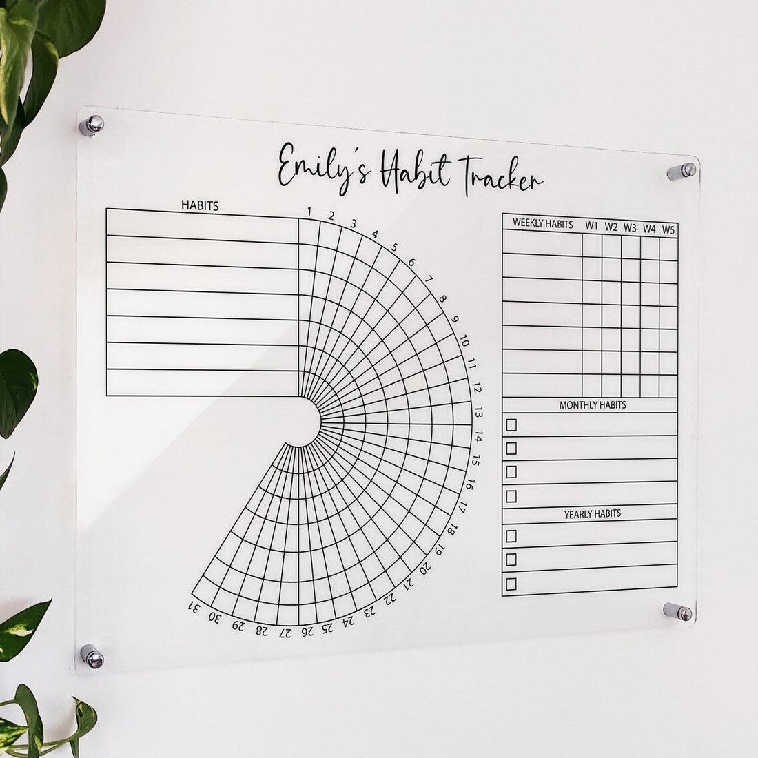 Personalized acrylic habit tracker weekly chart board
