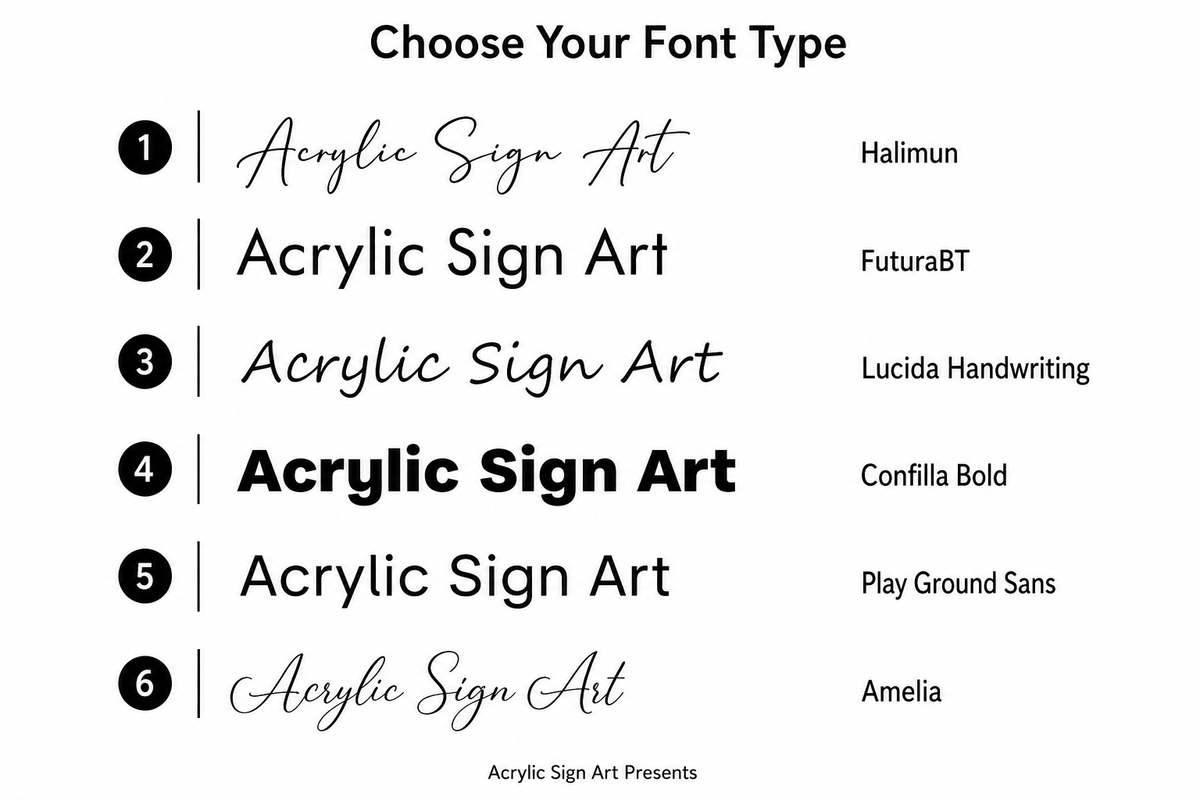 Font style chart listing 6 curated script and print options for personalizing the family calendar