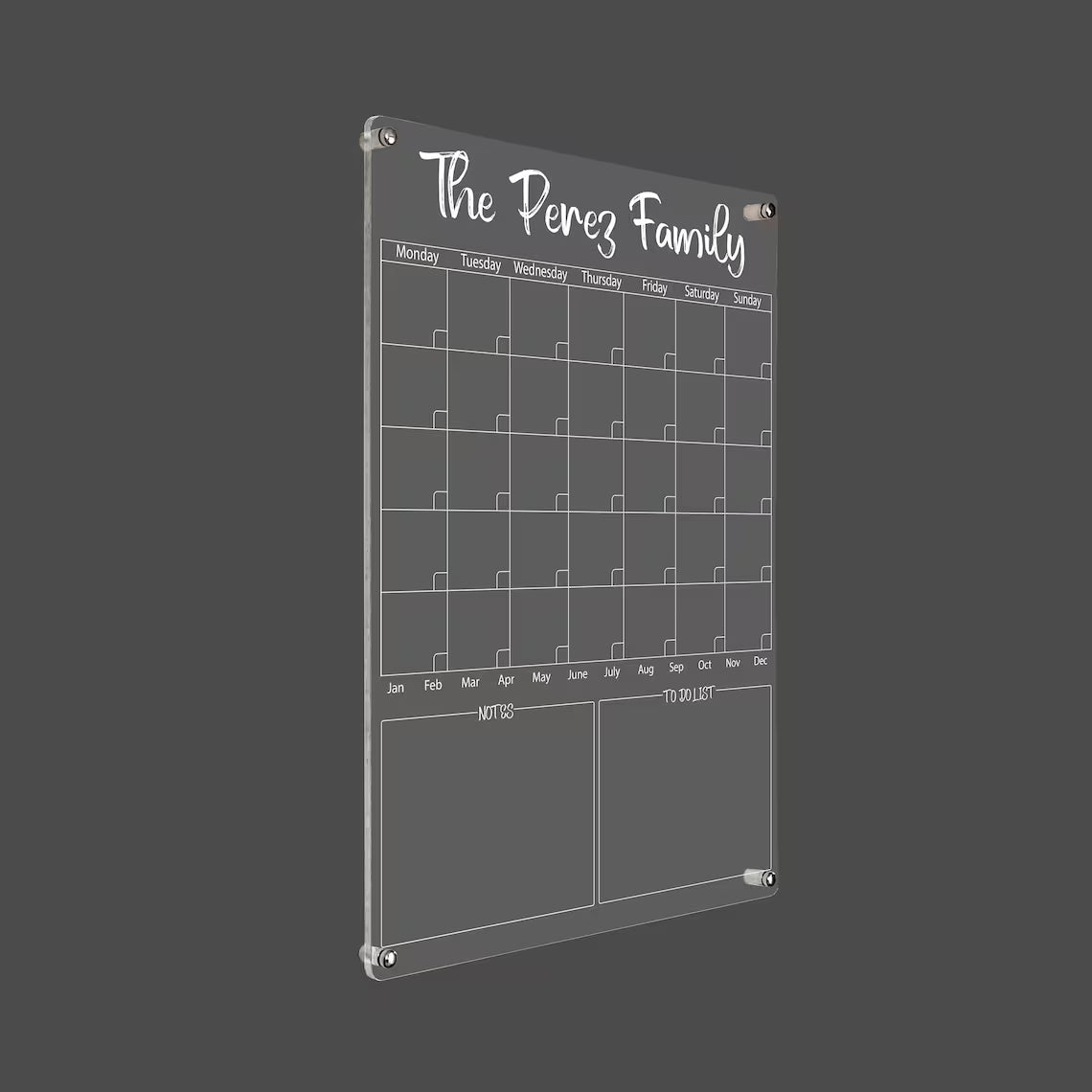 Personalized Acrylic Wall Calendar: Dry Erase Family Monthly Planner