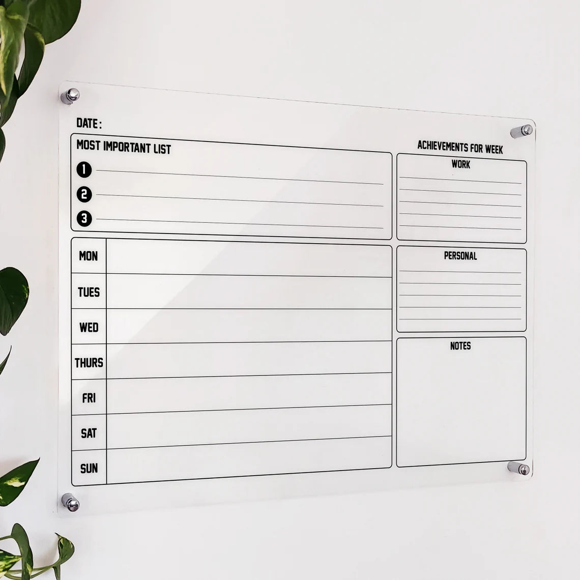 Personalized Acrylic Wall Calendar: Daily & Weekly Planner, Dry Erase