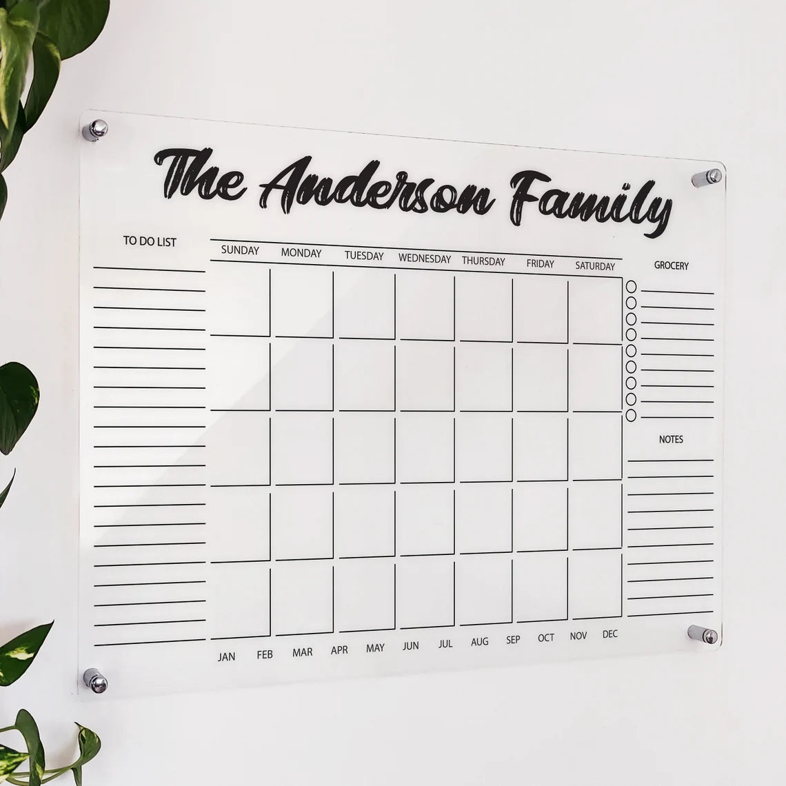 Personalized Acrylic Wall Calendar: Family Planner, Dry Erase Board