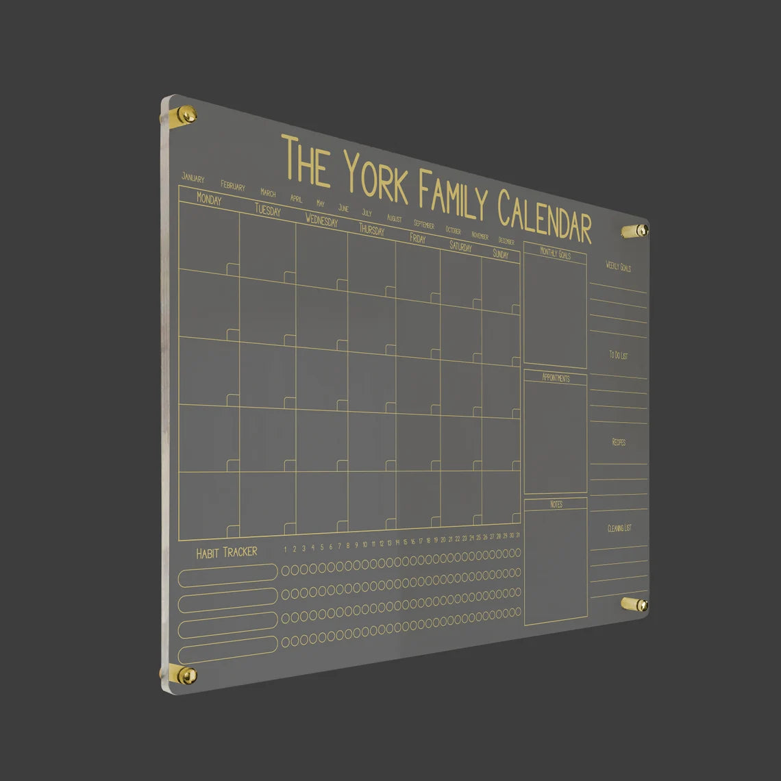 Personalized Acrylic Family Calendar: Dry Erase Monthly Planner