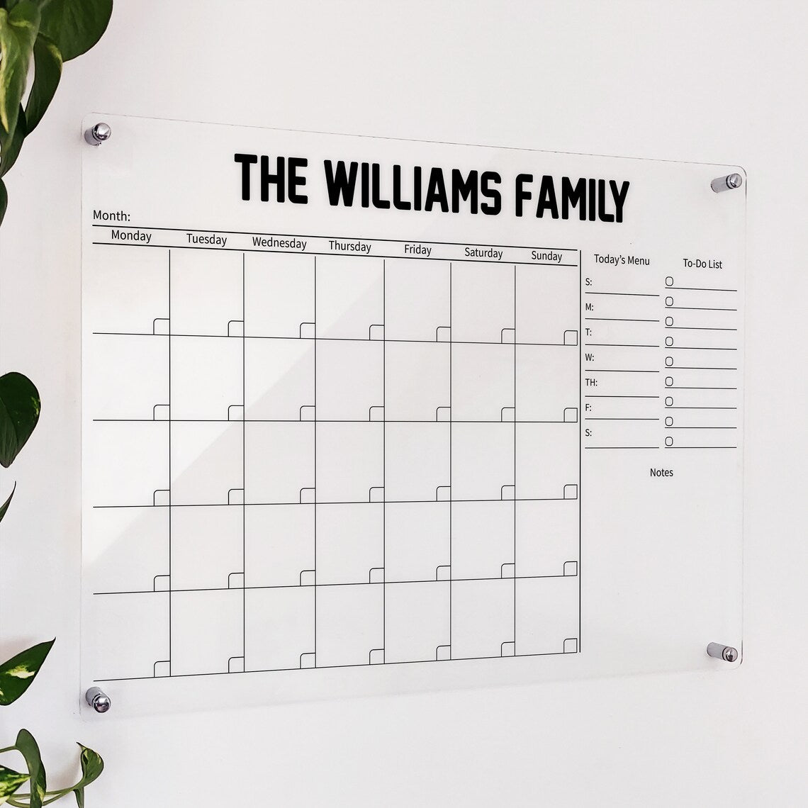 Personalized Acrylic Wall Calendar: Dry Erase Monthly Planner