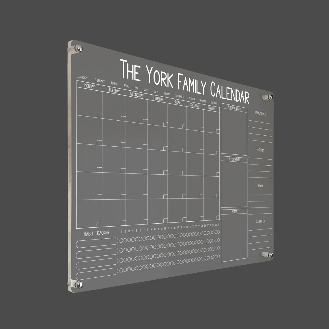 Personalized Acrylic Family Calendar: Dry Erase Monthly Planner