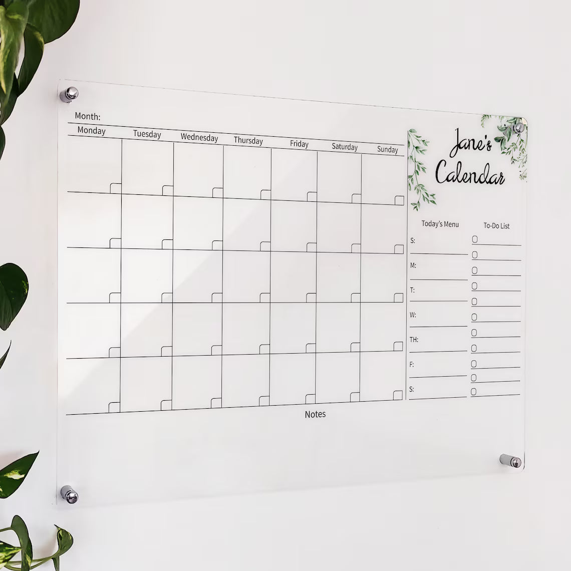 Personalized Acrylic Wall Calendar: Monthly Weekly Planner