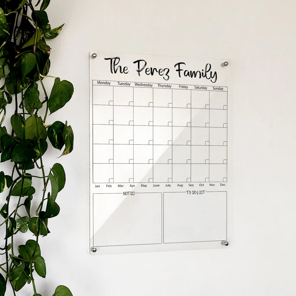 Personalized Acrylic Wall Calendar: Dry Erase Family Monthly Planner