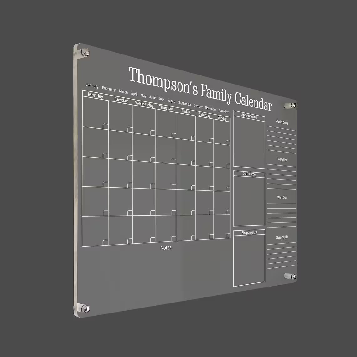 Large Acrylic Wall Calendar: Personalized Family Planner, Dry Erase Board