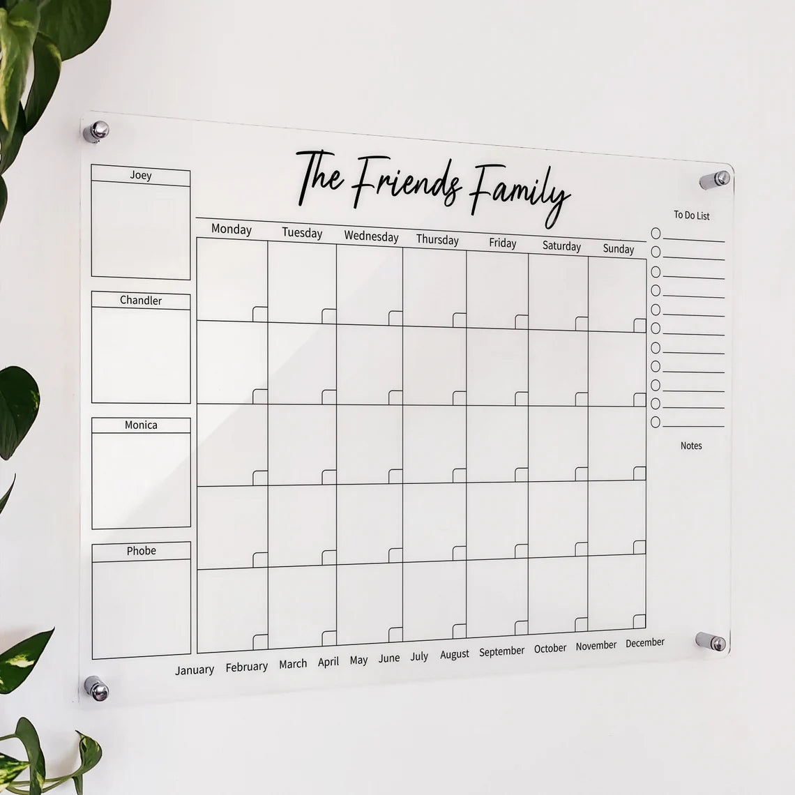 Personalized Acrylic Family Calendar: Dry Erase Wall Planner