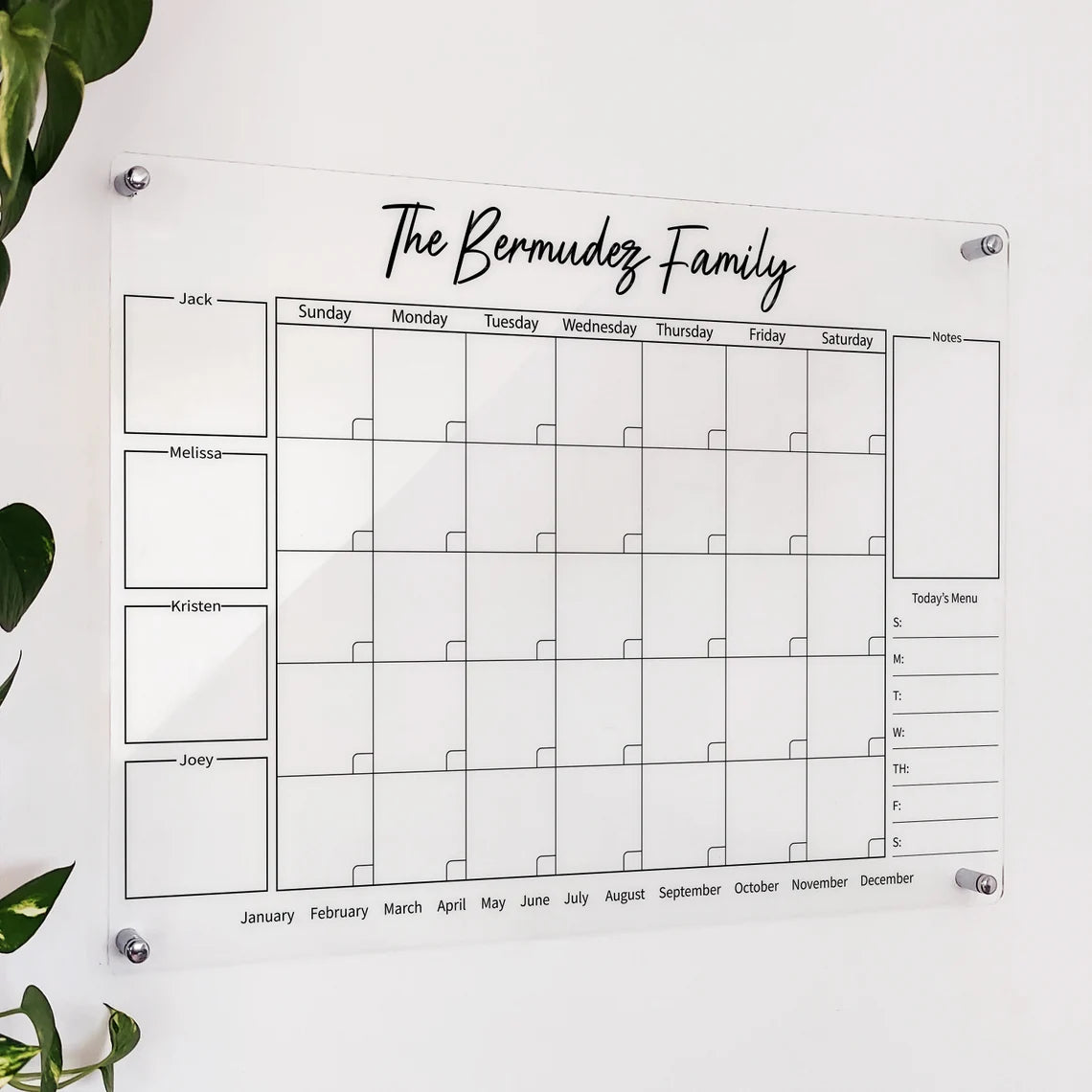 Personalized Acrylic Family Wall Calendar: Custom Dry Erase Planner