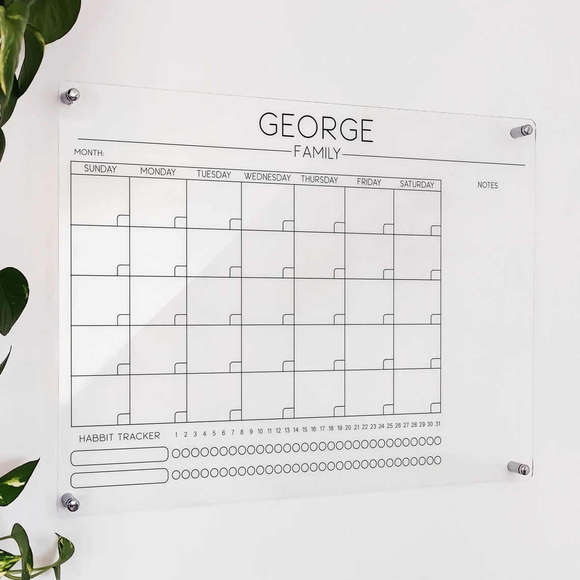 Personalized Acrylic Family Calendar with Habit Tracker