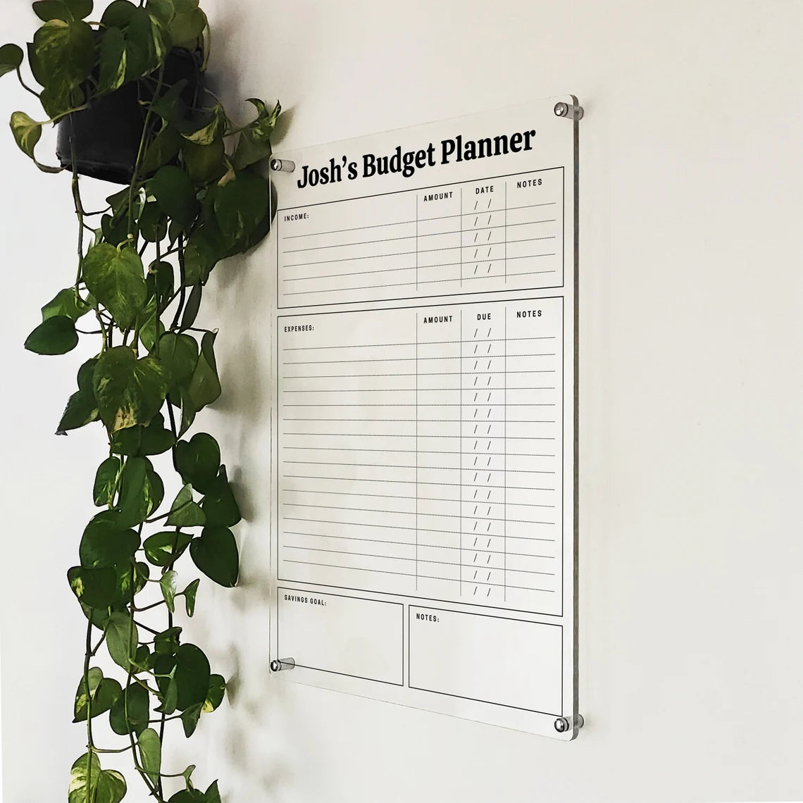 Personalized Acrylic Budget Planner: Custom Financial Goals Dry Erase Board