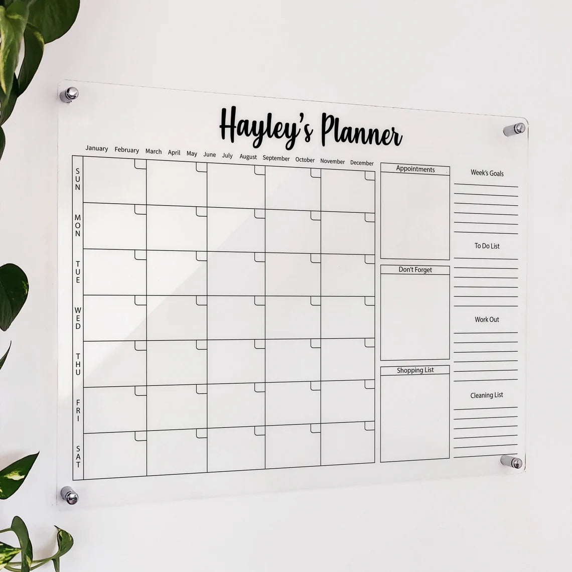 Personalized Acrylic Calendar: Dry Erase Weekly Monthly Planner