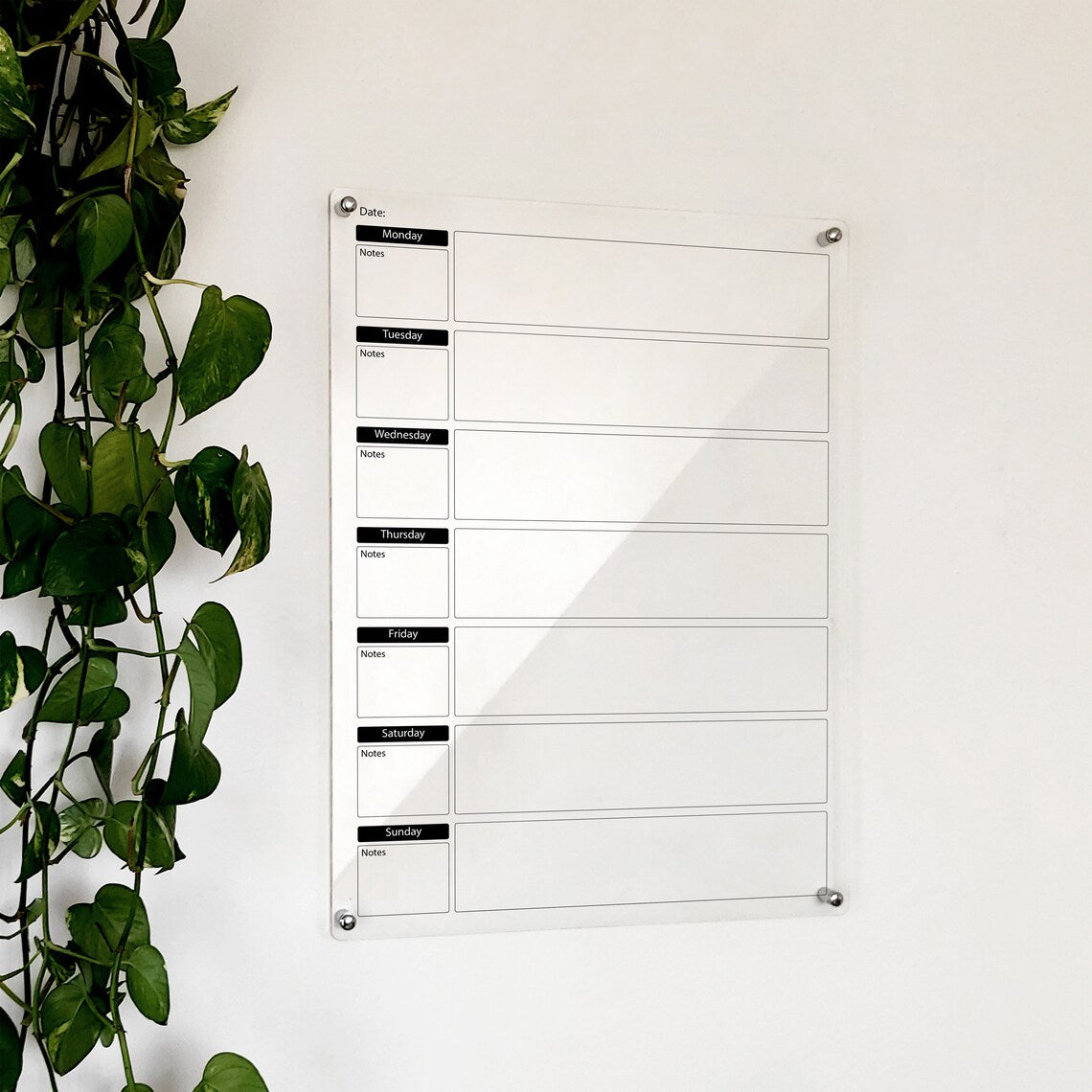 Acrylic Wall Calendar: Weekly Planner, Dry Erase Board