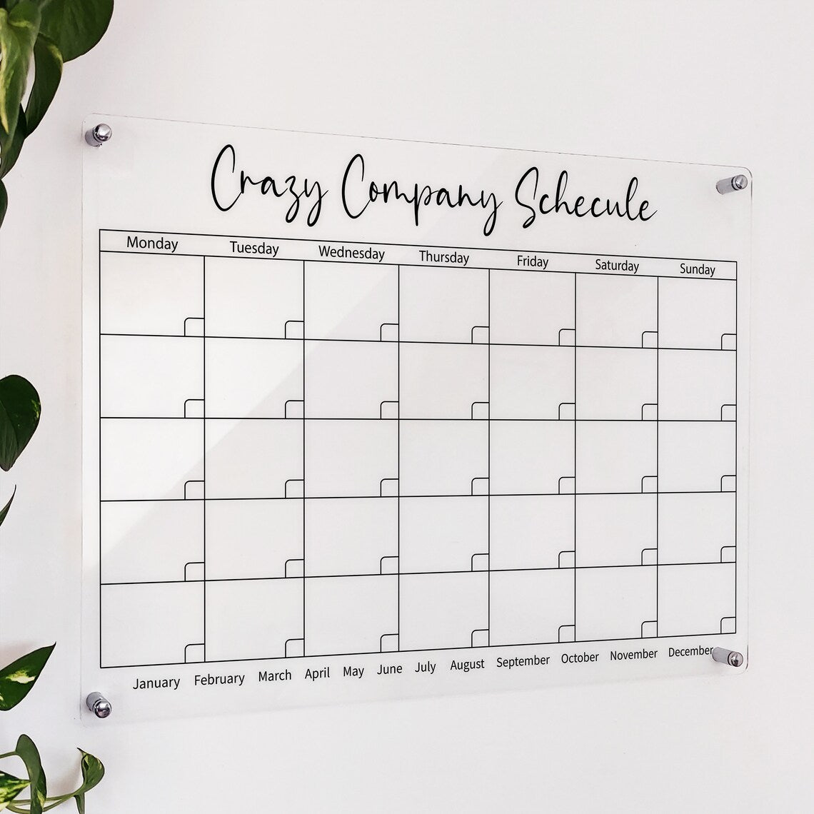 Personalized Acrylic Dry Erase Monthly Wall Calendar - Family Planner