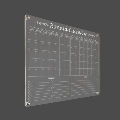 3D render of the personalized family command center acrylic calendar with silver standoff hardware