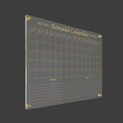 3D render of the personalized family command center acrylic calendar with gold standoff hardware