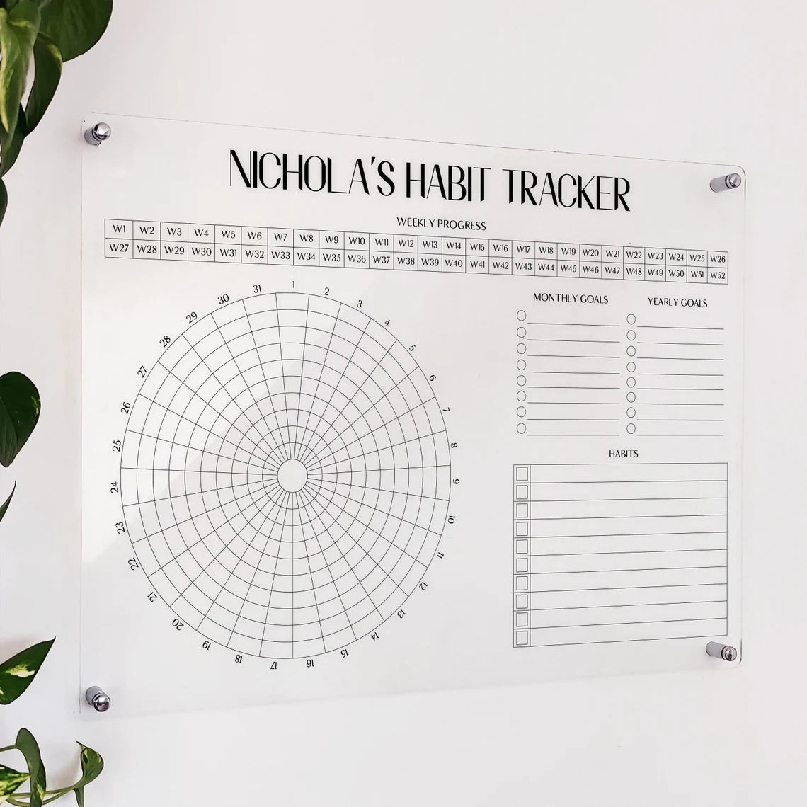 Personalized Acrylic Habit Tracker: Monthly Wall Planner