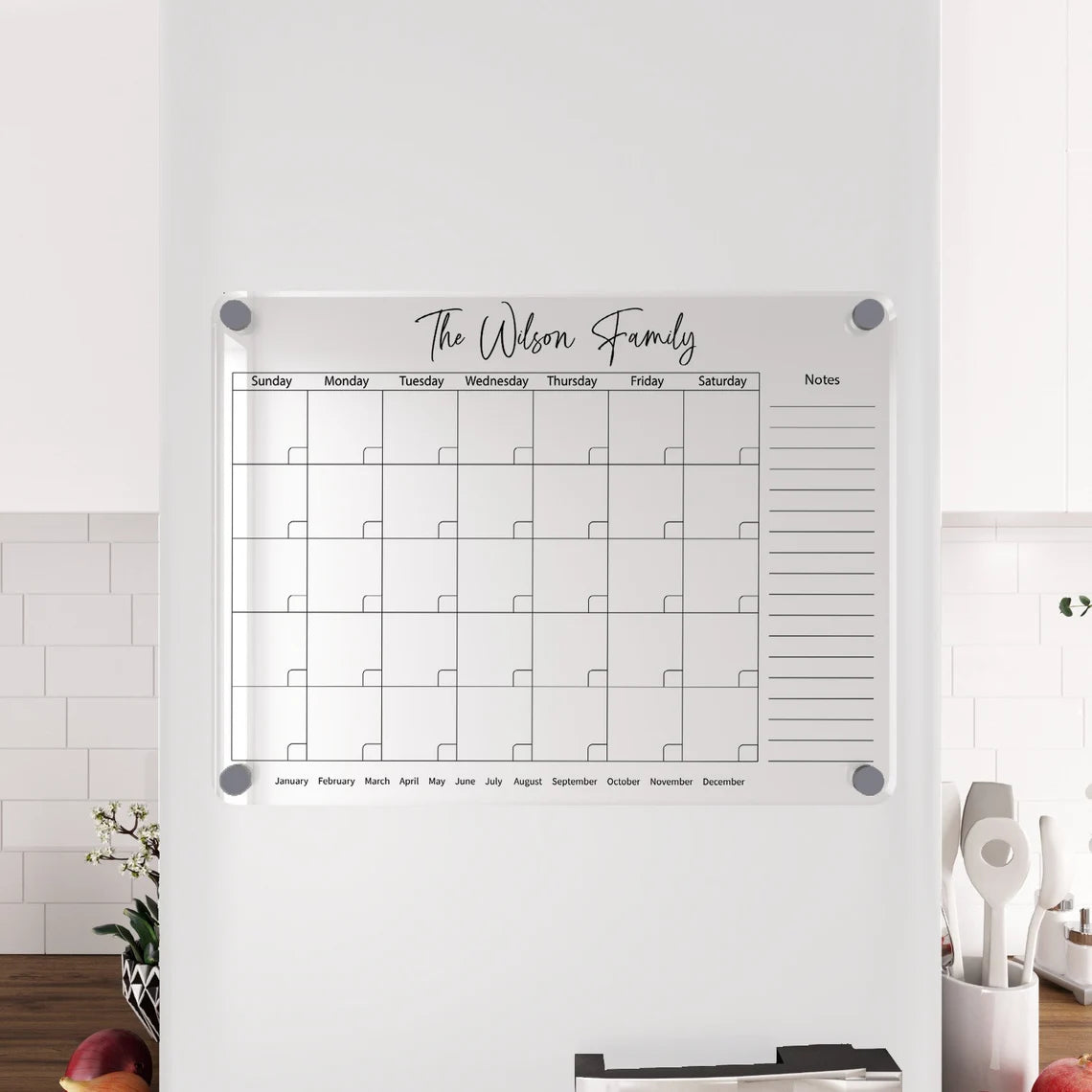 Personalized Acrylic Fridge Calendar: Magnetic Dry Erase Board