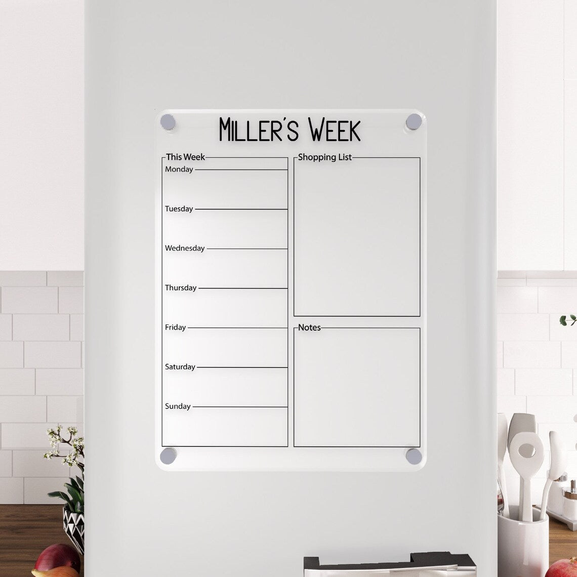 Magnetic Acrylic Fridge Calendar: Weekly Menu Board