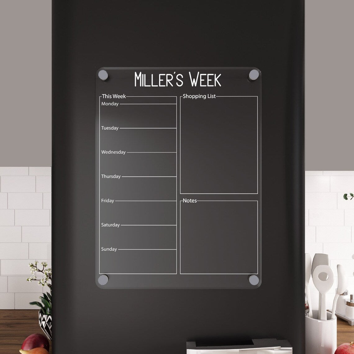 Magnetic Acrylic Fridge Calendar: Weekly Menu Board