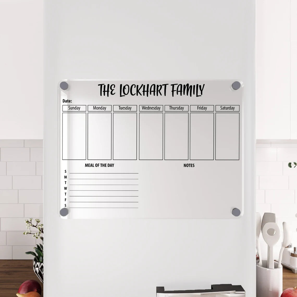Personalized Magnetic Acrylic Fridge Calendar: Family Weekly Planner
