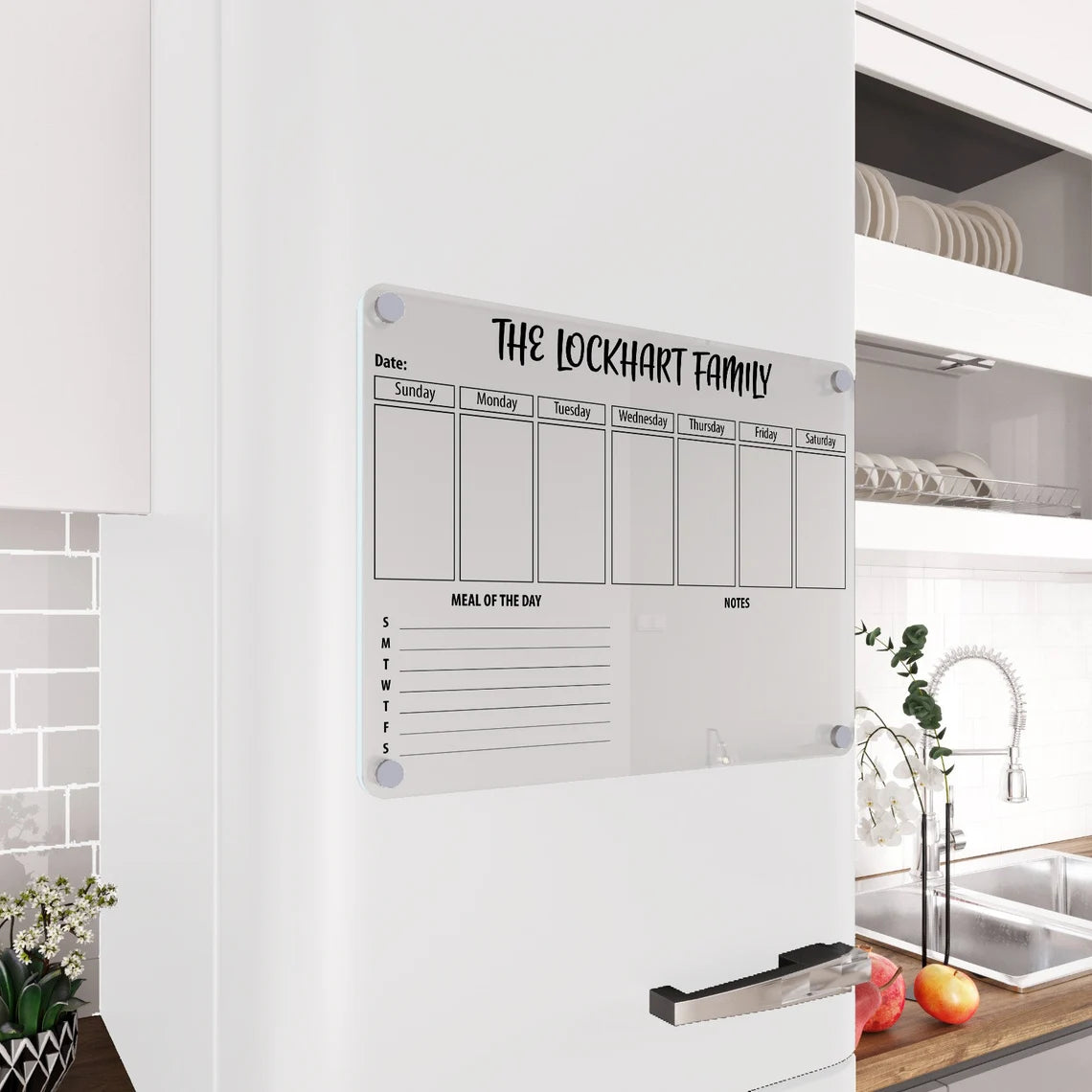 Personalized Magnetic Acrylic Fridge Calendar: Family Weekly Planner