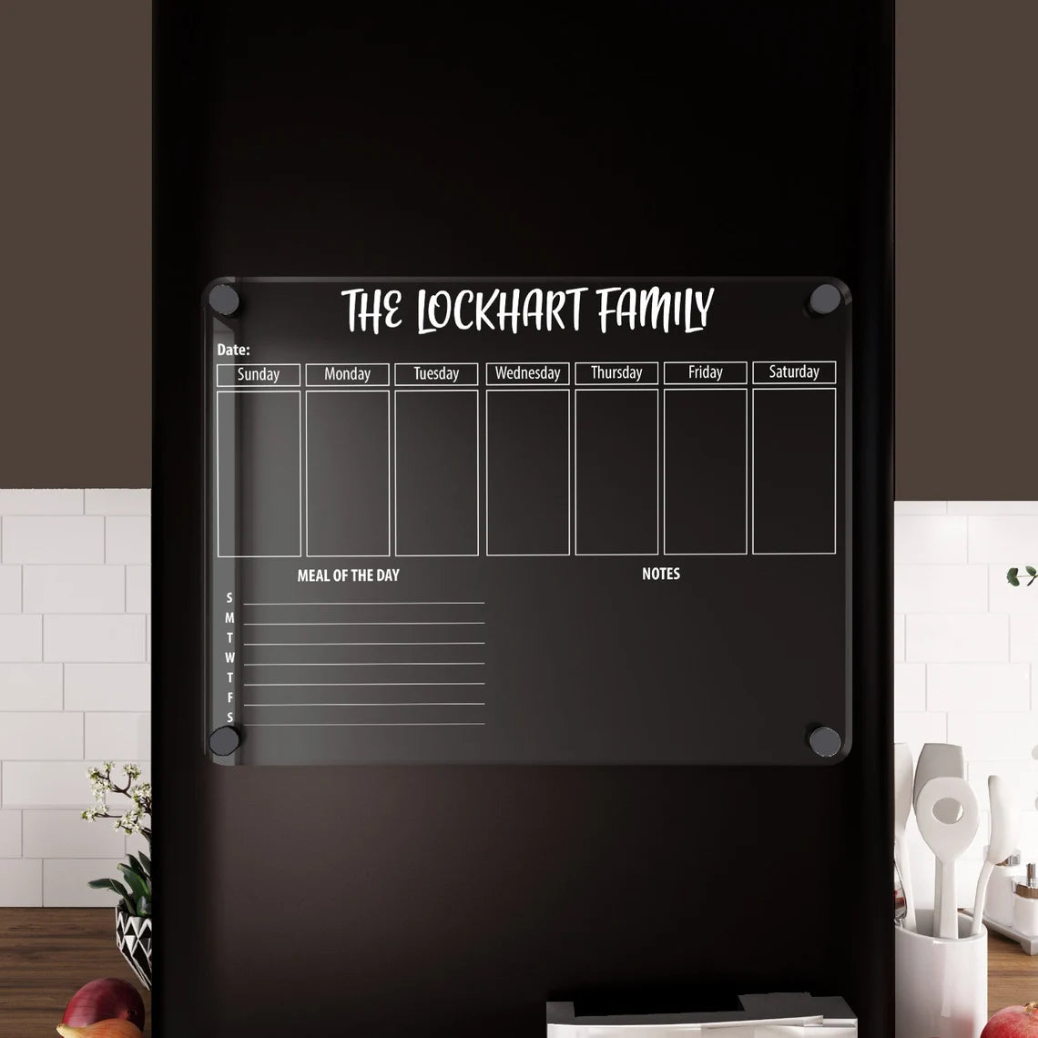 Personalized Magnetic Acrylic Fridge Calendar: Family Weekly Planner