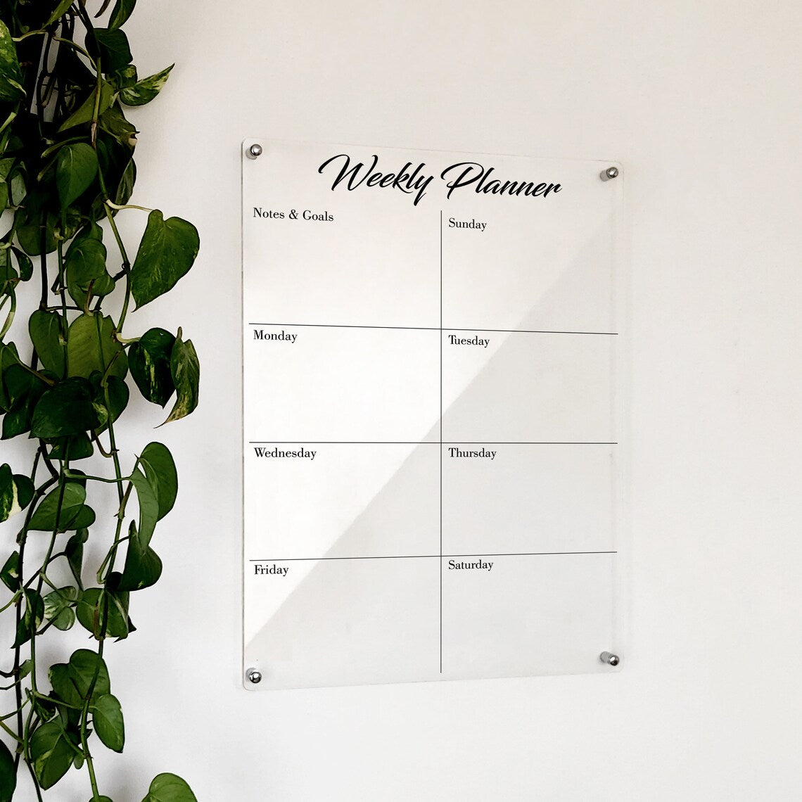 Personalized Acrylic Weekly Calendar: Modern Dry Erase Office Board