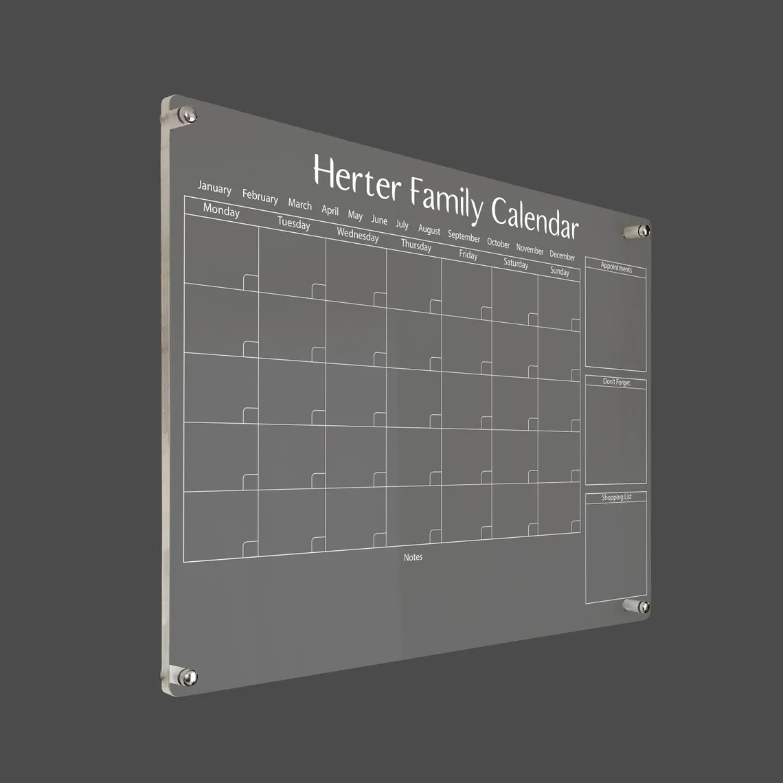 Personalized Acrylic Family Calendar: Dry Erase Wall Planner