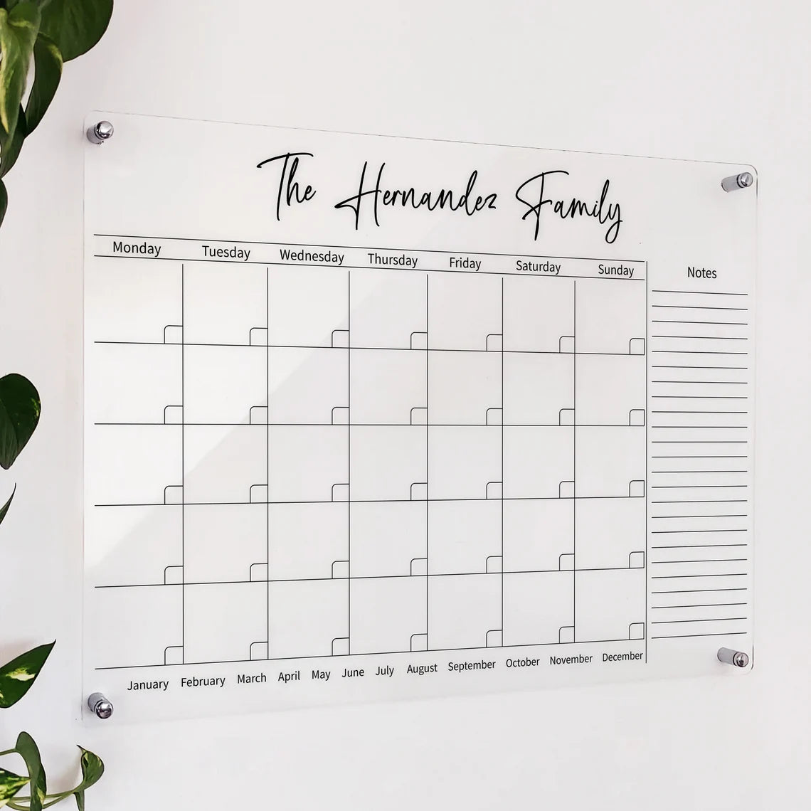 Personalized Acrylic Wall Calendar: Dry Erase Family Planner