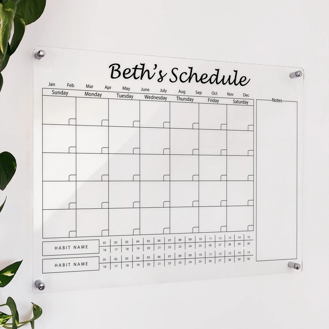 Personalized Acrylic Calendar: Monthly Planner with Habit Tracker