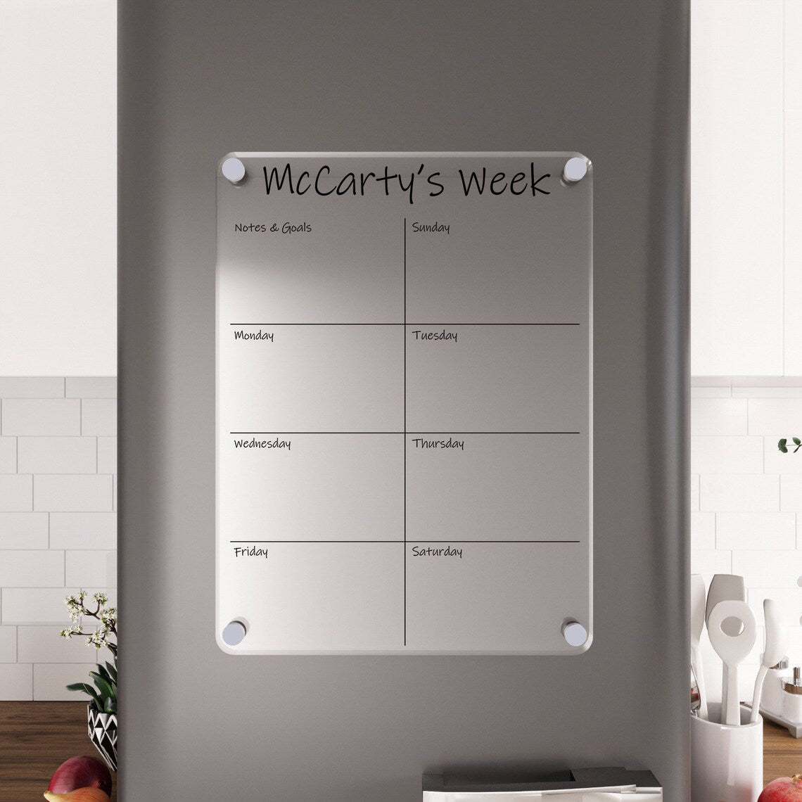 Custom Acrylic Magnetic Fridge Calendar: Weekly Planner with Notes