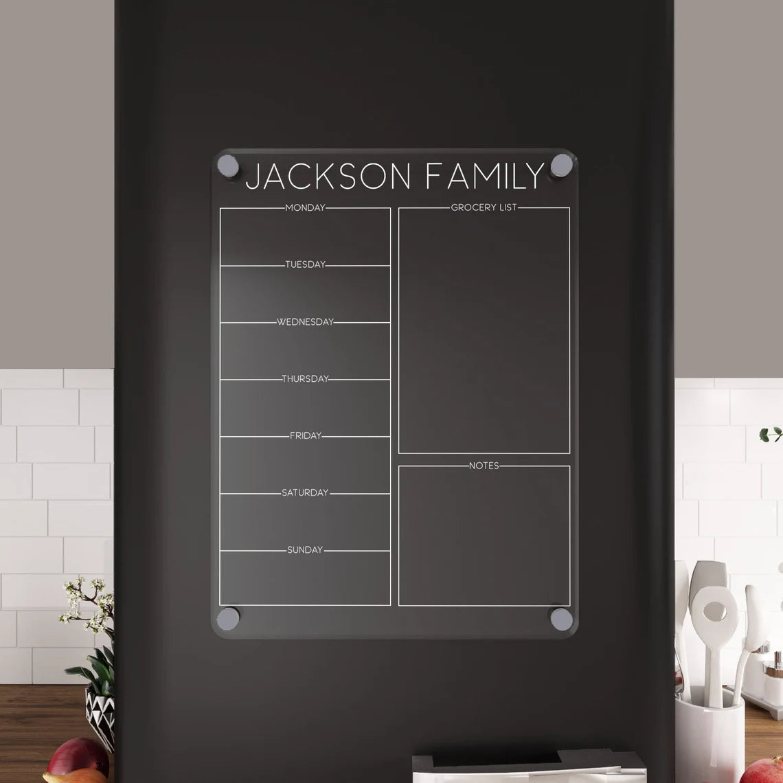 Personalized Magnetic Acrylic Fridge Calendar: Family Weekly Menu Board