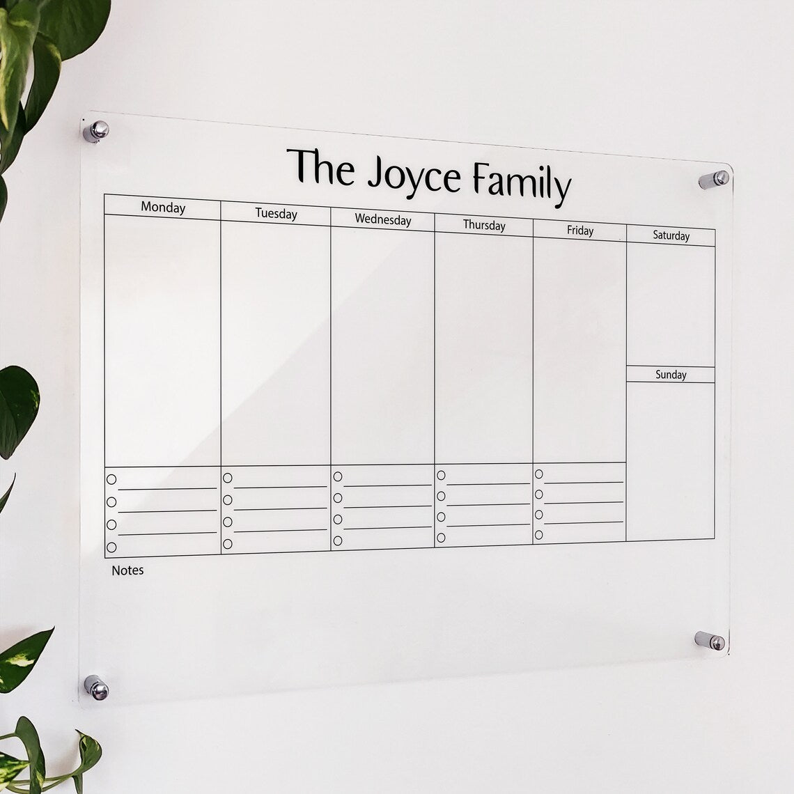 Personalized Acrylic Weekly Wall Calendar: Family Command Center