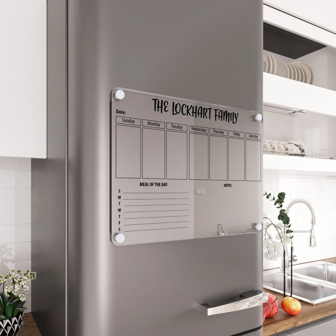 Personalized Magnetic Acrylic Fridge Calendar: Family Weekly Planner