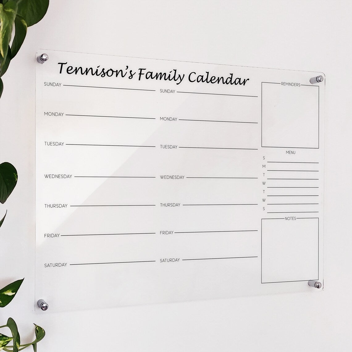 Personalized Acrylic Wall Calendar: Family Command Center