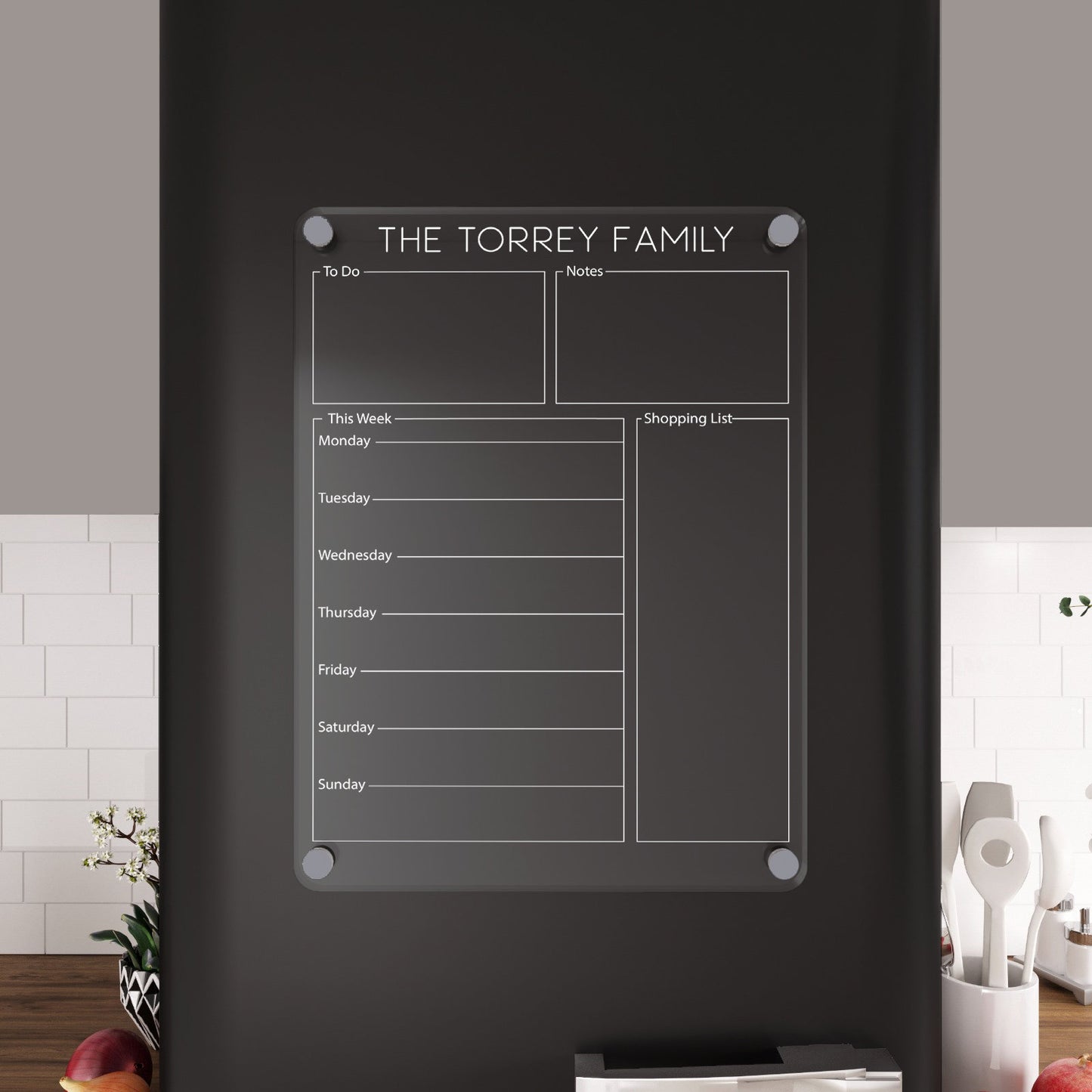 Personalized Magnetic Acrylic Fridge Calendar: Weekly Dry Erase Board