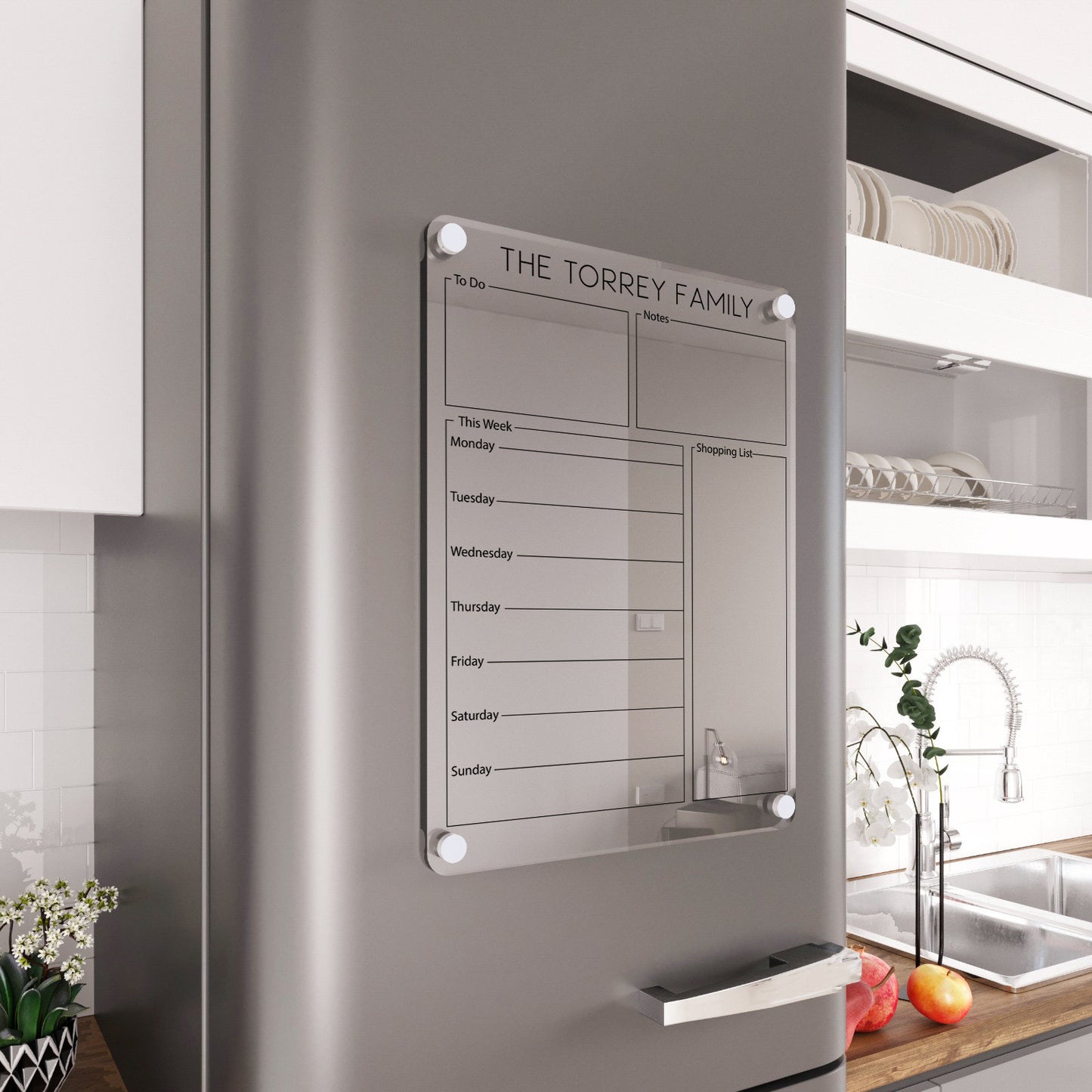 Personalized Magnetic Acrylic Fridge Calendar: Weekly Dry Erase Board