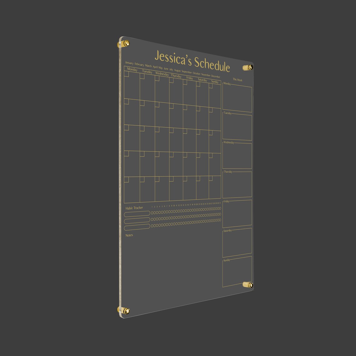 Personalized Acrylic Wall Calendar: Monthly & Weekly Dry Erase Planner