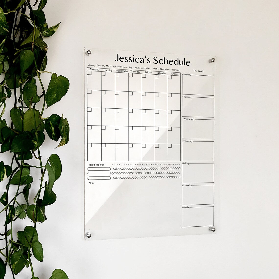Personalized Acrylic Wall Calendar: Monthly & Weekly Dry Erase Planner