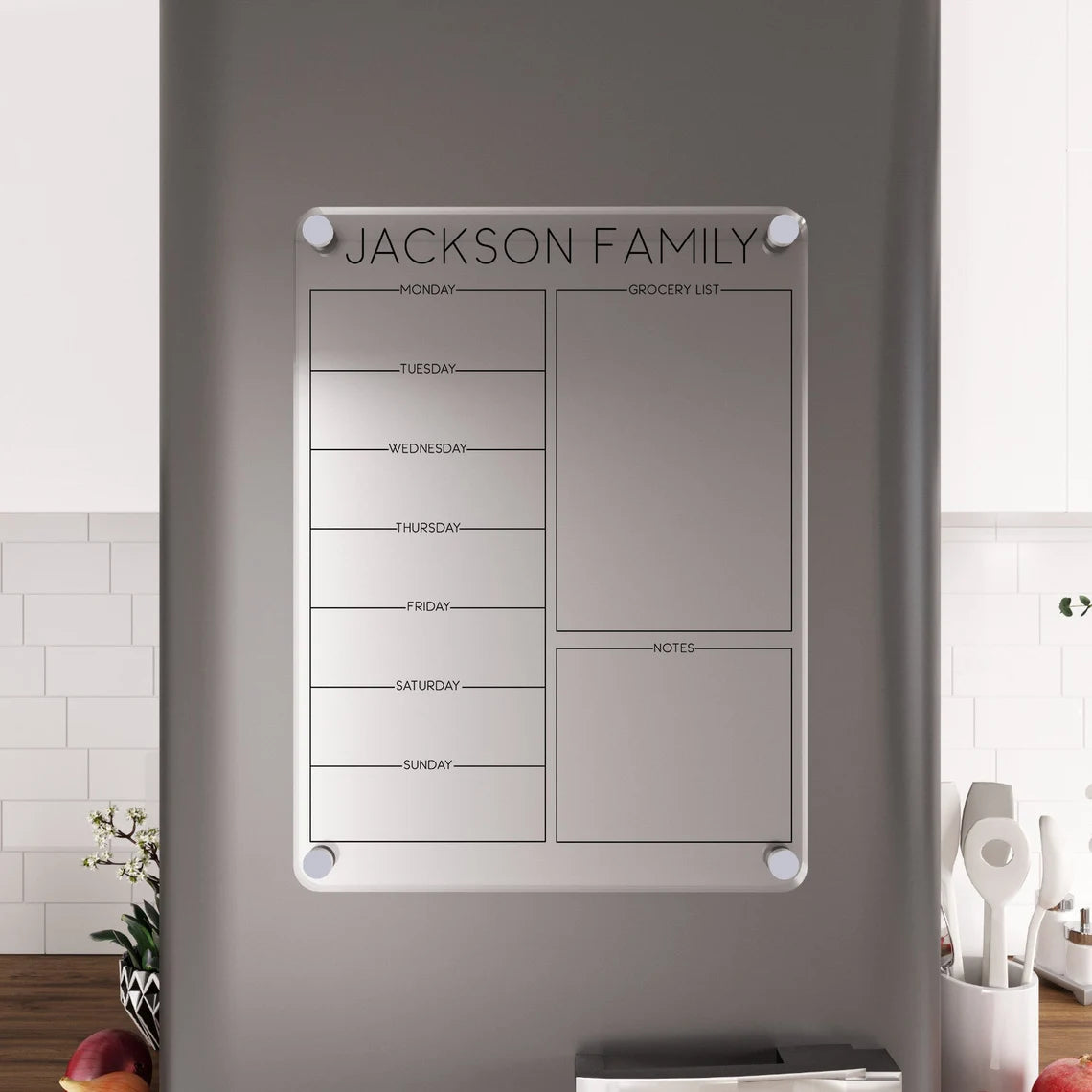 Personalized Magnetic Acrylic Fridge Calendar: Family Weekly Menu Board