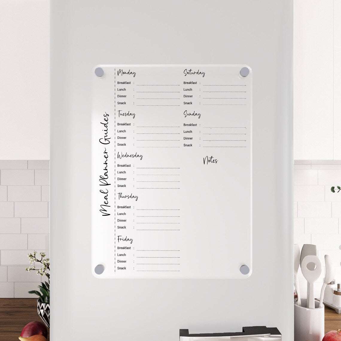 Personalized Acrylic Magnetic Fridge Calendar: Weekly Meal Planner