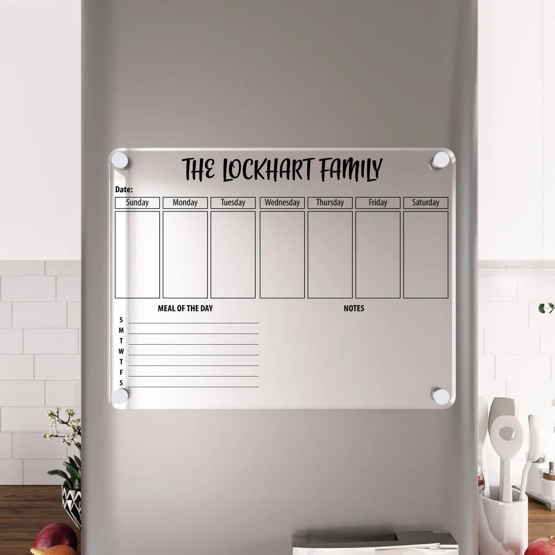 Personalized Magnetic Acrylic Fridge Calendar: Family Weekly Planner