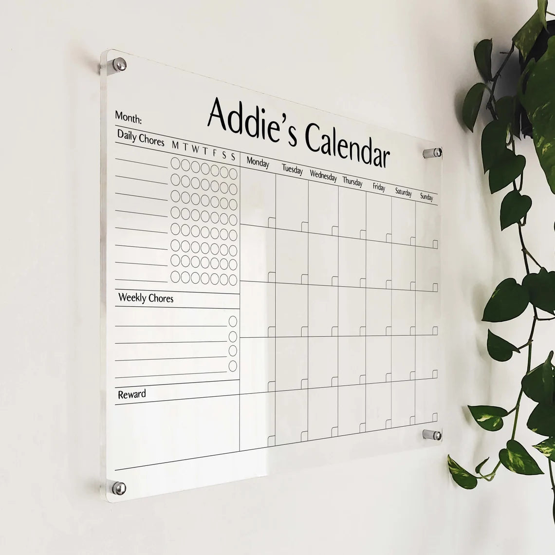Personalized Acrylic Chore Chart: Dry Erase Family Planner