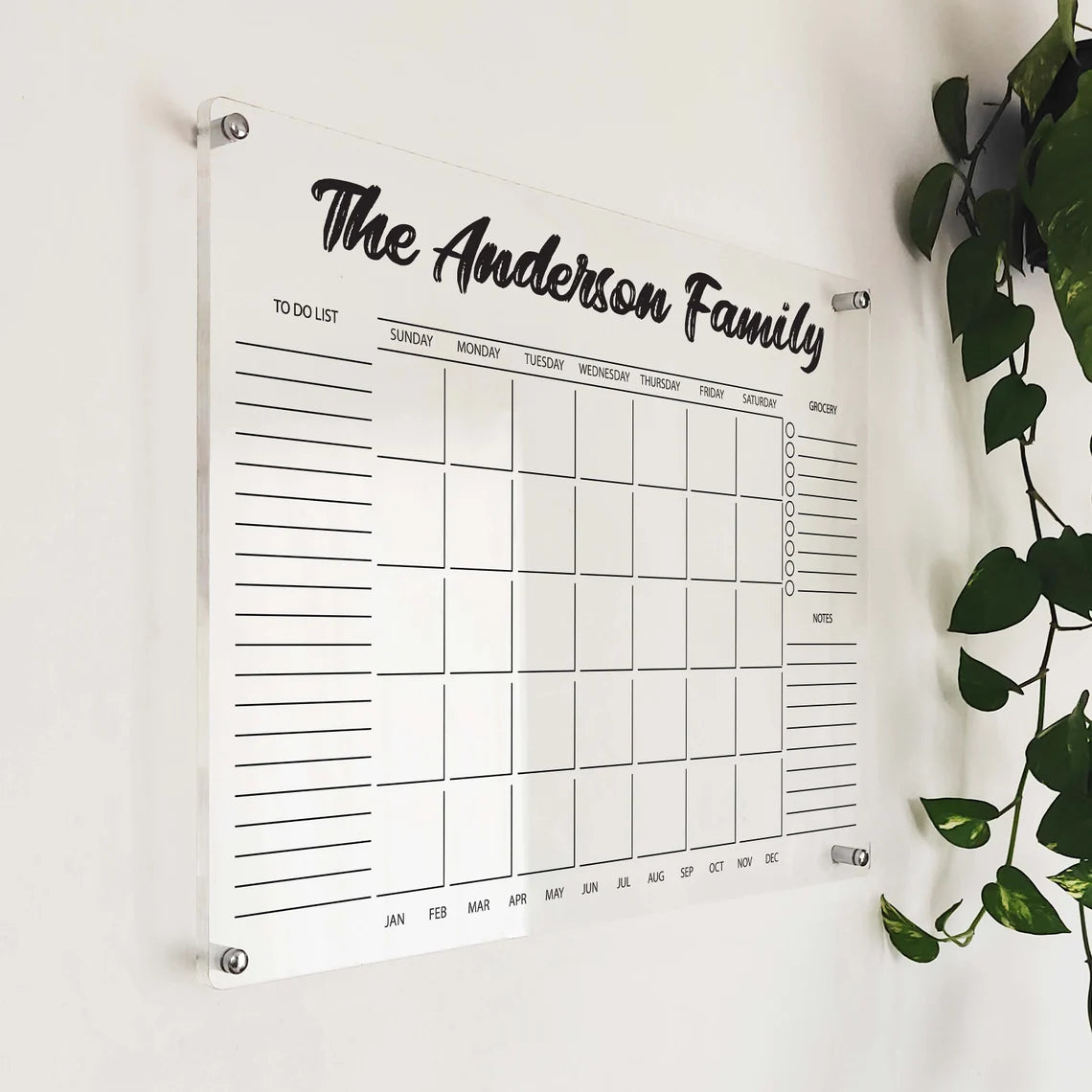 Personalized Acrylic Wall Calendar: Family Planner, Dry Erase Board