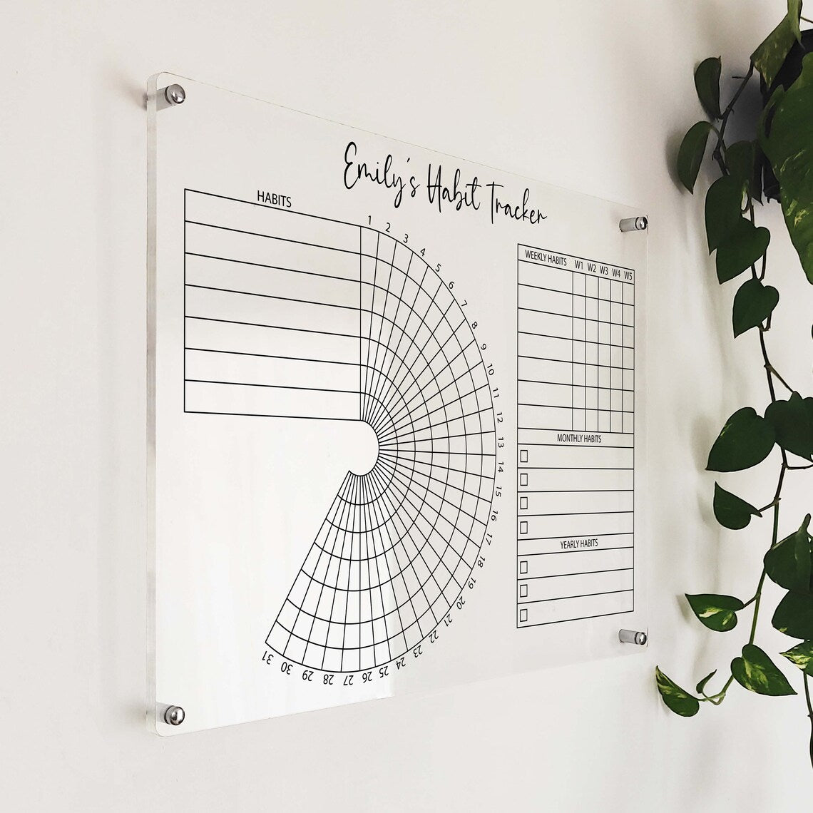 Personalized Acrylic Habit Tracker: Monthly Weekly Chart Board