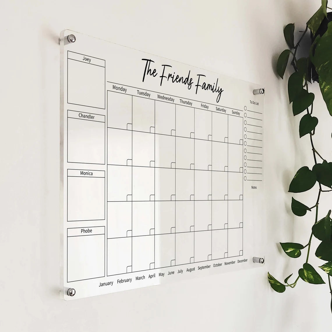 Personalized Acrylic Family Calendar: Dry Erase Wall Planner
