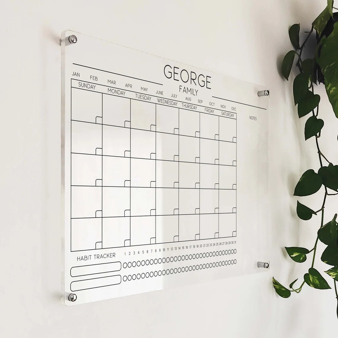 Personalized Acrylic Family Calendar with Habit Tracker