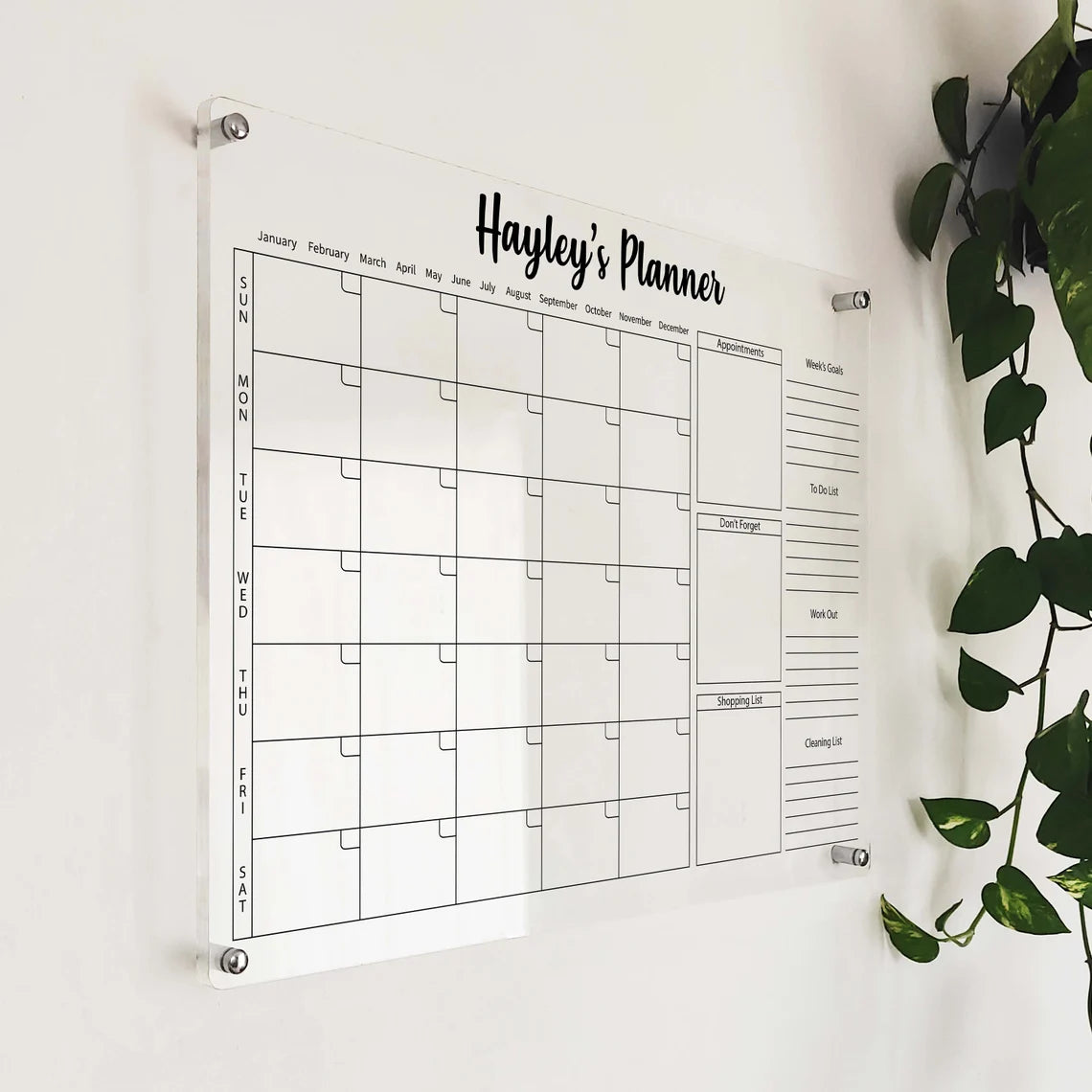 Personalized Acrylic Calendar: Dry Erase Weekly Monthly Planner