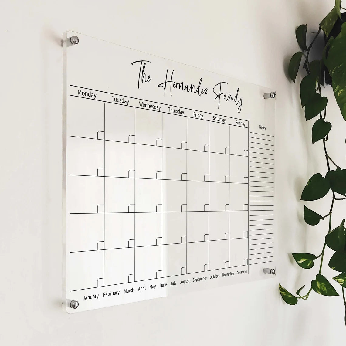 Personalized Acrylic Wall Calendar: Dry Erase Family Planner
